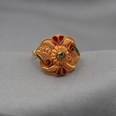 Ring For Ladies In Gold, Half Balaji Gold Rings For Men, Indian 22k Gold Ring, Venkateswara Swamy Gold Rings, Antique Gold Ring Design For Women, Gold Ring Indian, Ruby Ring Designs, Light Weight Gold Jewellery, Ladies Gold Rings