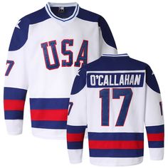 Jack O'Callahan #17 1980 USA Miracle on Ice Hockey Jersey freeshipping - Jersey One Miracle On Ice, Team Usa Hockey, Nhl Hockey Players, Hockey Outfits, Team Usa Olympics, Boys Hockey, Ice Hockey Jersey, Usa Hockey