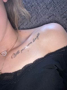 Chest Bone Tattoo Female, Side Shoulder Tattoos For Women, Collar Bone Tattoo Quotes, Alexandria Morgan, First Tattoo Ideas, Cute Matching Tattoos, Minimalist Tattoo Ideas, Small Chest Tattoos, Phrase Tattoos