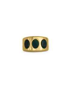 The Triple Bloodstone Wide Ring is 100% made in NYC, supporting local artisans and independent jewelry studios. Expertly crafted from certified Recycled Sterling Silver with a 2.5mm 18kt Gold-Vermeil coating for a lasting golden finish, this ring measures between 3/16" to 1/2" in width, and weighs 14 g. Stones embellishing this ring are Bloodstones, a semi-precious stone that will boost your motivation, increase your creativity and energize your immune system. Inspired by bold ring styles from m Modern Gold Emerald Ring, Modern Gold Stackable Emerald Ring, Ring Styles, Bold Rings, Wide Ring, Wide Rings, Jewelry Studio, Local Artisans, Ring Size Guide