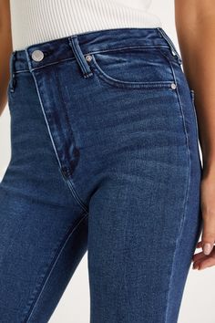 Dare to add just a dash of sass to your closet with the Just Black Stylish Flair Dark Wash Denim High-Rise Flare Jeans! These must-have jeans are composed of stretchy denim that shapes a high-waisted fit with belt loops, a five-pocket cut, and a hidden zipper fly with a top button closure. The slim pant legs fall to trendy, flaring raw-cut hems. Pair with a white tee or elevate your look with a cute sweater top. Fit: This garment fits true to size. Length: Ankle length. Size 28 Inseam: 26.75 Fro Classic High Rise Blue Flare Jeans, High Waist Blue Flare Jeans For Everyday, Mid-rise Blue Flare Jeans For Everyday, Dark Wash Flare Jeans, Just Black, Lulu Fashion, Cute Sweater, Cute Sweaters, Slim Pants