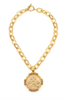 French Kande, Vintage Medallion, Gold Medallion, Medallion Necklace, Austrian Crystal, Stone Necklace, French Vintage, Gold Plate, Jewelry Necklaces