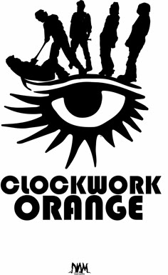 the logo for clockwork orange, which features an eye and four people on skis