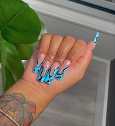 Black And Blue Nail Designs, French Manicure Acrylic Nails, Nail Designs Ideas, Acrylic Toe Nails, Long Acrylic Nail Designs, Drip Nails, Colored Acrylic Nails, Girly Acrylic Nails, Dope Nail Designs