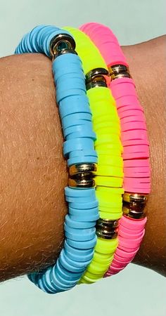 Perfect fit for kids and women. Very stylish goes with eveything! Dont forget you can never wear to many. Clay Bracelet, Gold Accent, Gold Accents, Jewelry Bracelets, Perfect Fit, For Kids, Beaded Bracelets, Solid Color, Bracelet