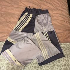 Multi-Colored Purple And White Adidas Pants. Never Worn With Tags Adidas Wide Leg Cotton Pants, Adidas White Long Sweatpants, Adidas Wide Leg Bottoms For Spring, Adidas Loungewear Pants With Pockets, Adidas White Lounge Pants, White Adidas Long Pants, Adidas Long Pants For Loungewear, Adidas Loungewear Long Pants, Adidas Full-length Bottoms With Pockets