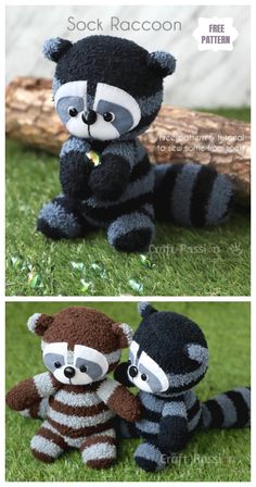 two stuffed raccoons sitting next to each other