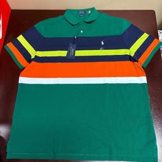 Polo Ralph Lauren Mens Green Multicolor Striped Classic Fit Polo Shirt Xxl Brand: Polo Ralph Lauren Department: Men Size: Xxl Color: Green Type: Polo Pattern: Striped Theme: Classic Neckline: Collared Occasion: Casual Season: All Season Features: Breathable, Easy Care Sleeve Length: Short Sleeve Condition: New With Tags I Offer Discounts For All Return Customers. - Jvs Polo Pattern, Tropical Print Shirt, Dark Blue Shirt, Grey Polo Shirt, Green Polo Shirts, Ralph Lauren Slim Fit, Polo Ralph Lauren Shorts, Mesh Shirt, Ralph Lauren Mens