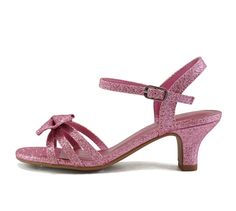 PRICES MAY VARY. These dress sandal for childrens features a comfy chunky block high heel, strappy silhouette, bow tie ornamentation, adjustable ankle strap and lightly padded insole. Soda Shoes latest kid collection "GIRLY-2" Soda Shoes, Girly Shoes, Dress Sandals, Pink Glitter, Heel Sandals, High Heel Sandals, Bow Tie, High Heel, Ankle Strap