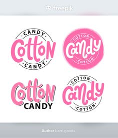 cotton candy logo and stickers in pink, black and white with the words cotton candy printed on them