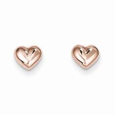 14k Yellow Gold Rose Gold Heart Post Earrings Kids Gold Jewellery, Gold Heart Earring, Amanda Rose, Jewelry Post, Puffed Heart, Rose Gold Heart, Bow Jewelry, Heart Shaped Earrings, Rose Jewelry