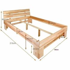 a wooden bed frame with measurements for it