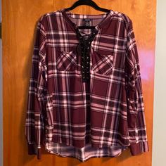 Long Sleeve Flannel Shirt Never Worn Maroon Color Bust: 21in Length: 22in Trendy Black Flannel Top, Long Sleeve Flannel Tops For Spring, Spring Long Sleeve Flannel Tops, Trendy Long Sleeve Flannel Tops, Long Sleeve Flannel, Maroon Color, Rue21, Flannel Shirt, Shirt Color