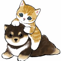 a drawing of a cat sitting on top of a dog