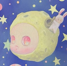 a painting of an animal on the moon with stars