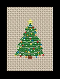 a cross stitch christmas tree with presents on it