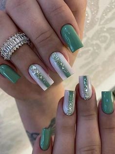 Multicolor  Collar    Uñas de Color Embellished Fake Nails White, Nail Art Hacks