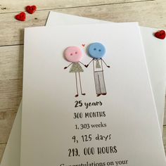 an anniversary card with two people holding hands and the date is twenty five years old