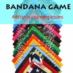 a pile of different colored bandanas with the words, add fun to your riding lessons