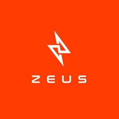 an orange background with the word zeius written in white and lightning bolt on it