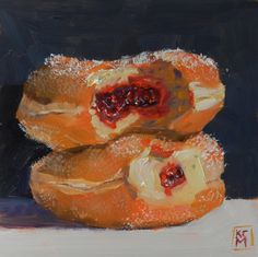 an oil painting of some food on a table