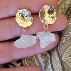 Brand New Handmade 18k Gold Filled Raw Rough Crystal Quartz Stud Earrings. Raw Gold Jewelry, Smokey Quartz Jewelry, Rough Crystal, Sticks And Stones, Handmade Gold, Smokey Quartz, Quartz Crystal, Gold Filled, Jewelry Inspiration