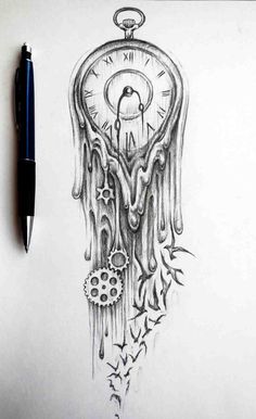 a drawing of a clock with dripping water on it