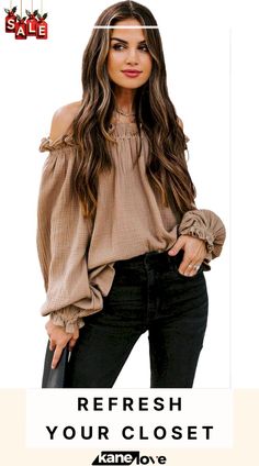 Off-the-shoulder Ruffle Top Top Ideas For Women, Off The Shoulder Top Outfit, Shoulder Tops Outfit, Top Ideas, Top Outfit, Off Shoulder Top, Wearing Clothes, Off Shoulder Tops, Ruffle Top