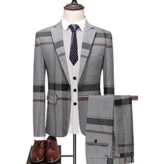 SPECIFICATIONS Style: Smart Casual Pant Closure Type: Zipper Fly Origin: CN Model Number: TX782 Material: Cotton, Polyester Item Type: Suits Gender: MEN Front Style: Flat Fit Type: Skinny Clothing Length: Regular Closure Type: Single Breasted Applicable Season: Four Seasons Applicable Scene: Business Mens Plaid Blazer, Business Casual Fashion, Men's Business Casual, Plaid Suit Jacket, Mens Fashion Business Casual, Navy Blue Suit, Plaid Suit, Prom Suits, Tuxedo Dress