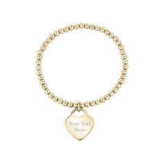 Women Bracelet - Personalized Steel Gold Heart Charm Stretch Bead Bracelet - Engravable Bracelet For Women, Bead Bracelet, Free Giveaway, Heart Charm, Womens Bracelets, Final Sale, Gold Color, Gold Bracelet, Gold Necklace