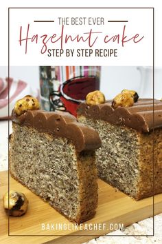 Sliced hazelnut cake on a wooden board with a coffee mug in the background Hazelnut Ganache, Hazelnut Flour, Hazelnut Dessert, Traditional French Desserts, Hazelnut Recipes, Almond Flour Cakes, Chocolate Loaf Cake, French Dessert Recipes, Southern Cake