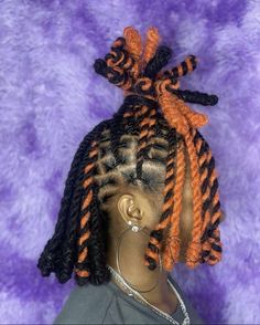 Orange Hairstyles For Black Women, Dyed Dreadlocks Black Women, Dreadlock Color Ideas Black Women, Orange Braids For Black Women, Hairstyles Dyed Hair, Dye Dreads, Dread Color Ideas Locs, Dyed Locs Black Women, Loc Dye Ideas