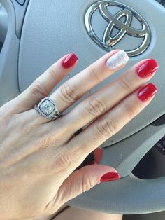 Nexgen nails!!! Red And White Dip Nails, Christmas Color Nails Dip, Simple Christmas Nails Dip Powder, Red Nails With Accent Nail, Bright Red Dip Nails, Dip Powder Nails Red, Holiday Nails Dip Powder Red, Nexgen Nails, Dip Nails