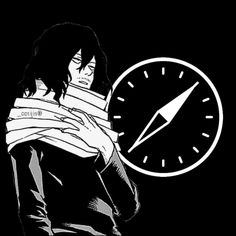 a black and white drawing of a person with a scarf around their neck, holding a clock