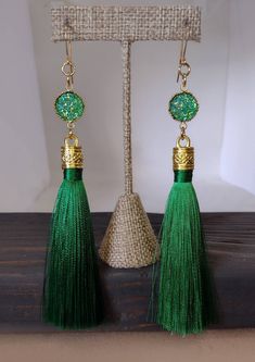 Gorgeous Forest Green  Simulated Agate Druzy Quartz dangle chandelier tassel earrings. Earrings are 4 1/4 inches long. I can change out any ear wires for clip ons. Green Dangle Chandelier Earrings With Latkans, Elegant Green Tassel Earrings With Fringe, Green Tassel Dangle Chandelier Earrings, Green Tassel Chandelier Dangle Earrings, Elegant Green Dangle Tassel Earrings, Green Tassel Drop Earrings With Latkans, Green Dangle Tassel Earrings With Latkans, Green Tassel Dangle Earrings, Green Tassel Earrings With Latkans For Gifts