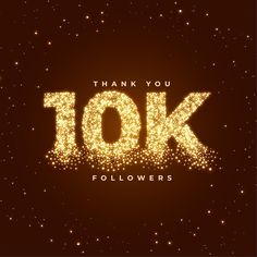 the words thank you tok followers on a dark background with gold sparkles and stars