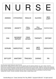 a printable nursing chart with the words nurse and other medical related items on it