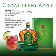 an advertisement for crownberry apple gin