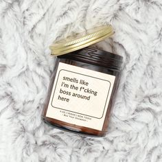 This hand-poured Boss Candle is the perfect gift for that hard worker in your life! This Funny Boss Gift if the perfect conversation starter and a great way to bring some cheer into any Birthday, Holiday or Just Because Occasion.  This Vegan, hand-poured candle is made in Southern California and comes in several lovely scents that truly celebrate your fantastic Boss, Business Owner, Coworker and more!  Candle Details  .: Made of Coconut Apricot Wax .: Glass Jar Available in 2 Colors - Clear & Br Boss Candle, Appreciation Gift Basket, Funny Boss Gifts, Business Owner Gifts, Boss Christmas, Funny Coworker Gifts, Entrepreneur Gifts, Boss Humor, Boss Gift