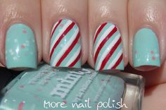 Mint Green Christmas Nails, Mint Christmas Nails, Striped Nail Art, Christmas Mani, Nail Bling, Mint Nails, Soft Mint Green, Foo Foo, Nail Art Stripes