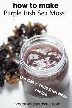 the only true irish moss recipe is in a glass jar with seaweed on it