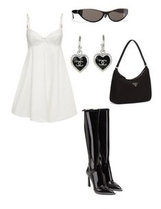 White Dress Black Boots, Dress Black Boots, Rock Outfit, White Short Dress