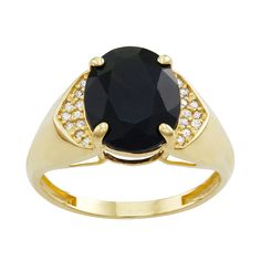 An onyx stone adorned by brilliant diamond accents makes this ring a classic beauty. An onyx stone adorned by brilliant diamond accents makes this ring a classic beauty. 11 mm Metal: 10k gold Finish: polished Packaging: boxed Size: 6, Size: 7, Size: 8STONE DETAILS Stone type: onyx Total weight: 3 3/4 ct. Center stone weight: 3 5/8 ct. 11 x 9 mm Shape: oval Setting: paveDIAMOND DETAILS Total weight: 1/10 ct. Shape: round Setting: prong Color: Black. Gender: female. Age Group: adult. Oval Setting, Sterling Silver Mens Rings, Right Hand Rings, Black Onyx Stone, Mens Silver Rings, Sterling Silver Mens, Onyx Stone, Brilliant Diamond, Silver Man