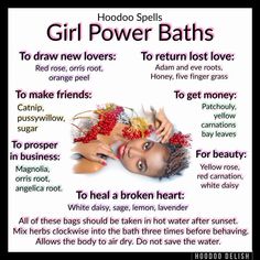 Ladies, sometimes there’s just nothing like a good hot fast to get the good juju flowing again! Here are a collection of spiritual battles that you can take that has very simple and straightforward ingredients. You can add as much or as little of each ingredient as you would like. To give the bath maximum power A few drops of any blessed conjure boil that matches your intention can be added. Hoodoo Conjure Rootwork, Hoodoo Magic, Hoodoo Conjure, Hoodoo Spells, Voodoo Hoodoo, Spiritual Bath, Magick Spells, Wiccan Spell Book