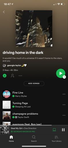 an iphone screen with the text driving home in the dark