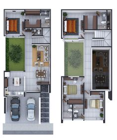 two floor plans with one car parked in the middle and another on the other side