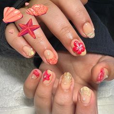 Pink Summer Nails, Beachy Nails, Floral Nail, Colored Acrylic Nails, Girly Acrylic Nails, French Acrylic Nails, Mermaid Nails, Summer Acrylic Nails, Beach Nails