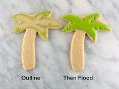 two palm trees are shown on a marble surface