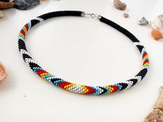 Native american beadwork necklace Indian jewelry Ethnic | Etsy Casual Multicolor Handmade Choker, Handmade Southwestern Black Beaded Necklace, Southwestern Multicolor Choker Necklace, Beading Necklace, Southern Jewelry, Jewelry Facts, Crochet Necklace Pattern, Native American Bracelets, Beadwork Necklace