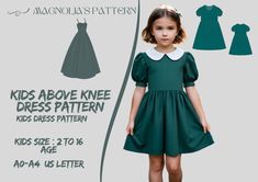 Kid's Summer Dress Pattern, Kid's Above Knee Peter Pan Round Neck Collar Summer Dress Pattern, Kid's Above Knee  Short Bishop Sleeve Summer Dress Pattern, PDF Kids Dress Sewing Pattern, Children Dress Pattern,Girls Dress Sewing Pattern A0 A4 US Letter-Girl Size 2-16 Age Woven, High Waist Seam, Above Knee, Gathered, No Seam, Short Bishop Sleeve, Collar Peter Pan Round Neck, Back Straight Seam with Invisible Zipper Full-Length Top Closure, Back Round Jewel Neck, Neckline Facing AGE : 2, 3, 4, 5, 6 Dress Sewing Patterns Free, Above Knee Dress, Kids Summer Dresses, Easy Dress Sewing Patterns, Girls Dress Sewing Patterns, Summer Dress Patterns, Summer Sewing, Kids Dress Patterns, Peter Pan Collar Dress